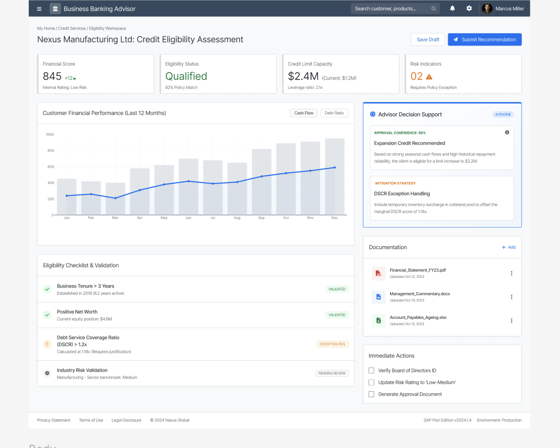 Banking advisor eligibility UI
